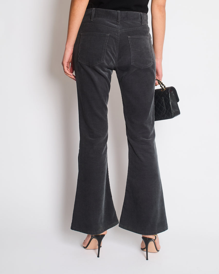 Celine Washed Black Corduroy Flair Mid-Rise Trousers Size 26 (UK 8)