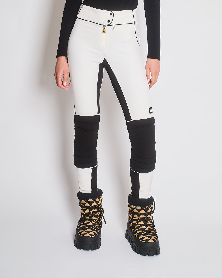 Fendi White Ski Trousers with Knee Pads and Black Panelling Size IT 38 (UK 6)