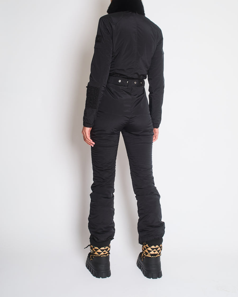 Fendi Black Long Sleeve Ski-Suit with Mink Fur Collar Trim Size IT 38 (UK 6)