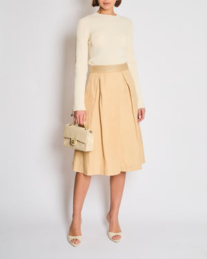 Hermès Beige Linen Midi Skirt with Braided Waist Detail Size FR 38 (UK 10)