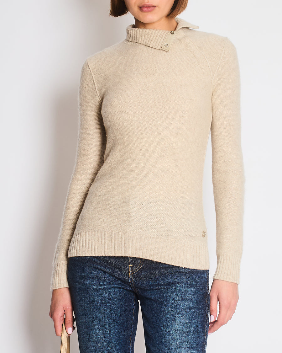 Loro Piana Beige High Neck Long Sleeve Cashmere Jumper Size IT 40 (UK 8)