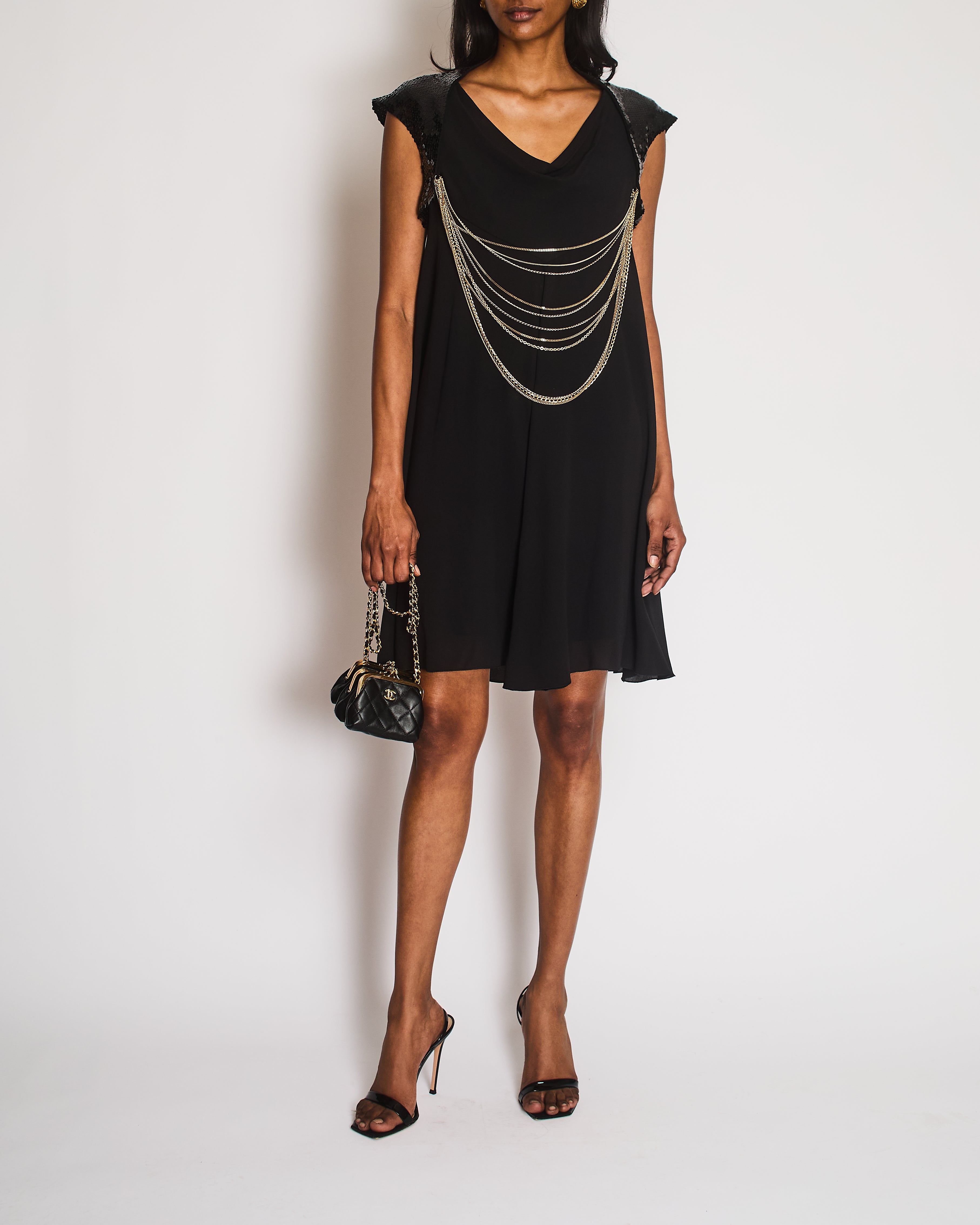 chanel black and gold chain dress Vintage 07P Silk Mini with Chains Sequin S – Sellier short prom dresses 2024