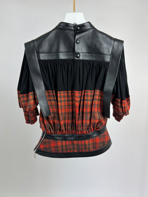 Louis Vuitton Red Check Top with Black Leather Detail Size FR 34 (UK 6)