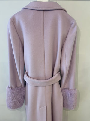 Blumarine Lilac Wool Coat with Detachable Handcuff and Collar Faux Fur Detail IT 42 (UK 10)