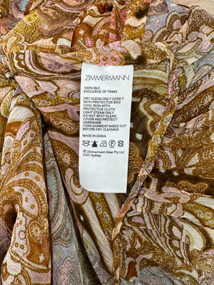 Zimmermann Multi Coloured Paisley Tiered Silk-Crepon Dress with Slip Dress Size 0 (UK 8)