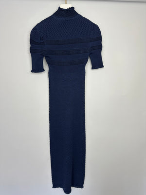 Fendi Dark Blue Ribbed Midi Silk Dress Size IT 36 (UK 4)
