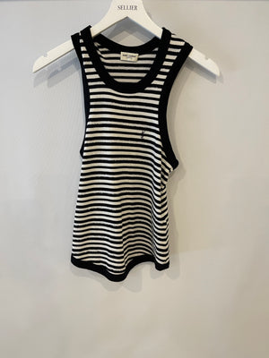 Saint Laurent Black and White Stripped Sleeveless Cassandre Tank Top with Logo Detail Size XS (UK 6) RRP £445