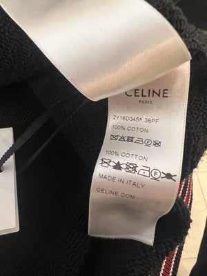 Celine Black College Jacket with Burgundy Striped Collar and Celine Paris Embroidery Detail Size S (UK 8)