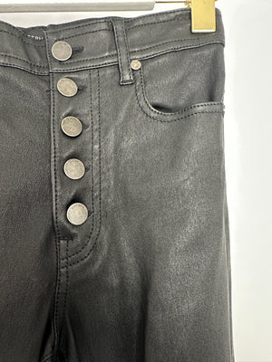 Joseph Black Stretch Leather Slim Trousers with Ruthenium Buttons Size FR 32 (UK 4)