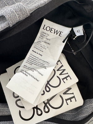 Loewe Grey Pinstripe Wool Balloon Trousers with Buttoned Ankle Cuffs Size FR 42 (UK 14)