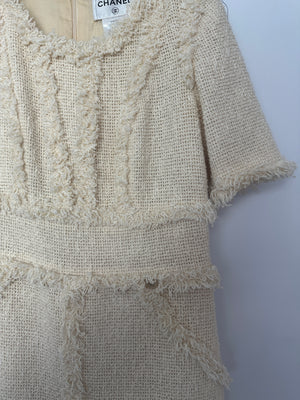 Chanel 10/P Cream Short Sleeve Tweed Midi Dress Size FR 36 (UK 8)