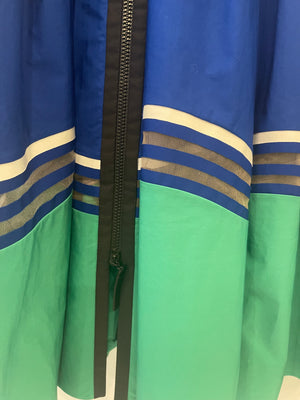 Fendi Electric Blue, Green and Black Zipped Maxi Pleated Dress with Mesh Detailing Size IT 42 (UK 10)