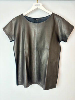 Gucci Vintage Black Short Sleeve Leather & Cotton Top Size XS (UK 6)