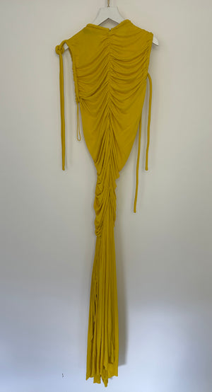 Proenza Schouler Yellow Maxi Dress with Long Shoulder Drawstring Asymmetric Details Size US 4 (UK 8)