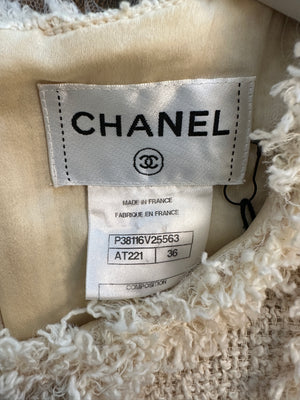 Chanel 10/P Cream Short Sleeve Tweed Midi Dress Size FR 36 (UK 8)