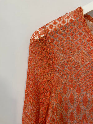 Missoni Orange and Pink Metallic Knit Button Down Cardigan Size UK 8/10