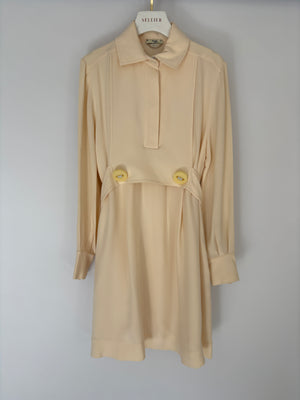 Fendi Cream Long Sleeve Mini Dress with Big Button Details Size IT 40 (UK 8)