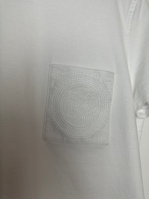 Hermes White Cotton T-Shirt with Embroidered Pocket Detail Size FR 40 (UK 12)