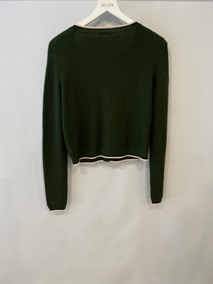 Miu Miu Green Knit Cardigan with Cream and Navy Trim Details Size IT 40 (UK 8)