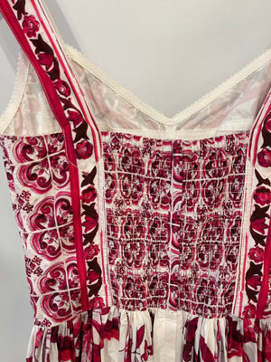 Dolce & Gabbana White and Pink Printed Sleeveless Maxi Dress Size IT 38 (UK 6)