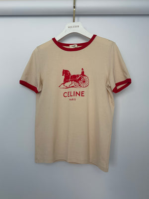 Céline Beige Logo Triomphe Short Sleeve T-Shirt Size FR 36 (UK 8)