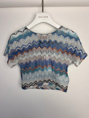 Missoni Blue & White Zig Zag Open-Knit Crop Top Size IT 38 (UK 6)