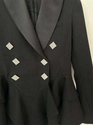 Alessandra Rich Black Double Breasted Blazer with Crystal Rhinestony Buttons IT 40 (UK 8)