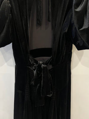 Rotate Black Velours Midi Dress with Puffy Sleeves and Open Back Detail Size FR 42 (UK 14) RRP £500