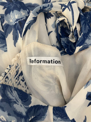 Reformation White and Blue Floral Printed Mini Dress Size US 4 (UK 8)
