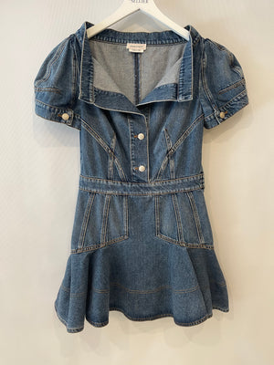 Alexander McQueen Denim Blue Mini Dress with Button Details Size IT 42 (UK 10) RRP £1,195