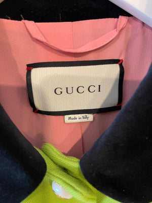 Gucci Cruise 2017 Apple Green Wool Coat with Pearl Embellished Buttons and Ruffles Detail IT 42 (UK 10)