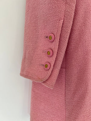 Chanel 94P Pink Longline Tweed Jacket with Gold CC Logo Button Details, Size FR 40 (UK 12)