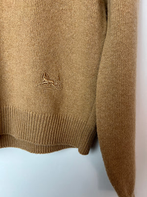 Céline Brown Long Sleeve Cashmere Jumper with Logo Detail Size FR XS (UK 6)