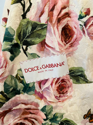 Dolce & Gabbana Pink Floral Mini Skirt with Large Button Details and Back Logo Size IT 40 (UK 8) RRP £800