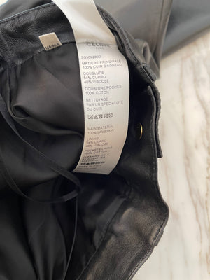 Celine Black Lulu Lambskin Leather Trousers with Gold Logo Button Detail Size 26 (UK 8) RRP £2,700