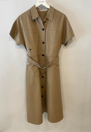 Christian Dior Beige Short-Sleeve Midi Dress with Belt and CD Logo Detail Size FR 42 (UK 14)