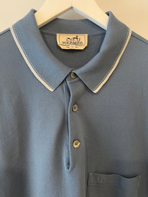 Hermes Menswear Blue Polo T-Shirt with Logo Detailing Size M (UK 10)