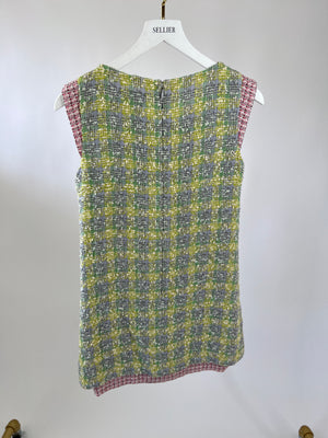 Chanel Yellow, Green Pink Boucle Tweed Shift Dress FR 36 (UK 8)