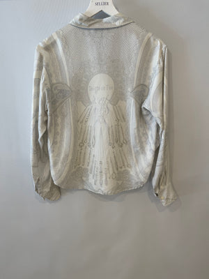 Hermès White and Grey "Doigts de fée" Silk Printed Shirt Size FR 38 (UK 10)