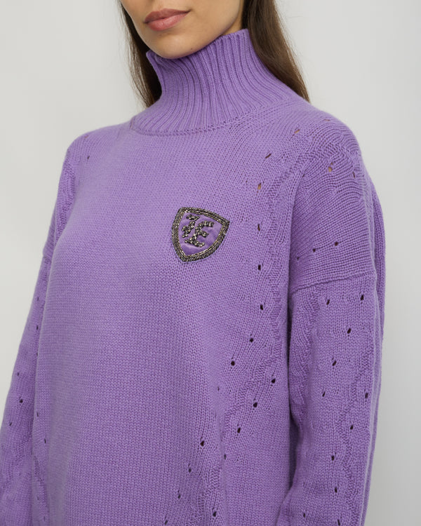 Ermanno Scervino Lilac High Neck Long Sleeve Jumper with Embellished Logo Detail IT 40 (UK 8)