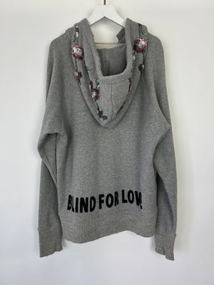 Gucci Grey 'Blind For Love' Hoodie With Embroidery and Distressed Details Size S (UK 8)