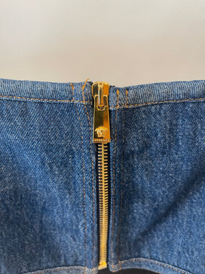 Versace Blue Denim Corset Bustier Top with Gold Medusa Details Size IT 42 (UK 10)
