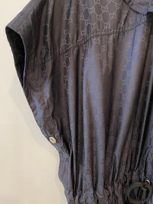 Gucci Navy GG Logo Hooded Rain Coat Size IT 38 (UK 6)
