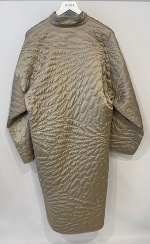 Loro Piana Light Grey Silk and Cashmere Padded Coat with Belt Detail Size M (UK 10)