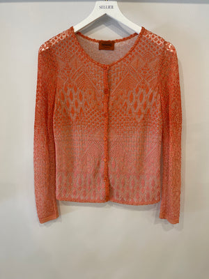 Missoni Orange and Pink Metallic Knit Button Down Cardigan Size UK 8/10