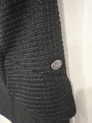 Chanel Black Shimmery Sleeveless Tweed Bustier Top with Silver CC Logo Button Size FR 34 (UK 6)