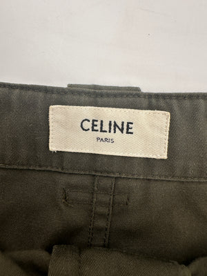 Céline Khaki Cargo Pants with Triomphe Logo Button Detail Size FR 38 (UK 10)
