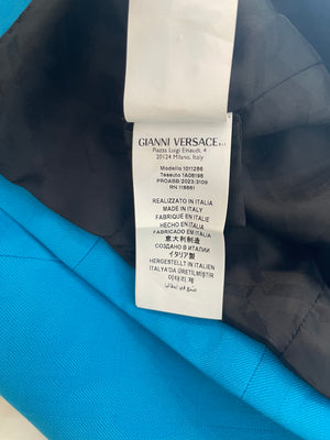 Versace Blue Blazer Jacket with Logo Prints and Silver Medusa Buttons Size IT 36 (UK 4)