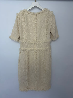 Chanel 10/P Cream Short Sleeve Tweed Midi Dress Size FR 36 (UK 8)