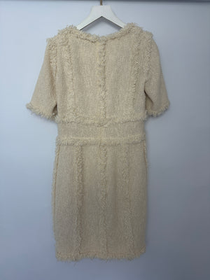 Chanel 10/P Cream Short Sleeve Tweed Midi Dress Size FR 36 (UK 8)